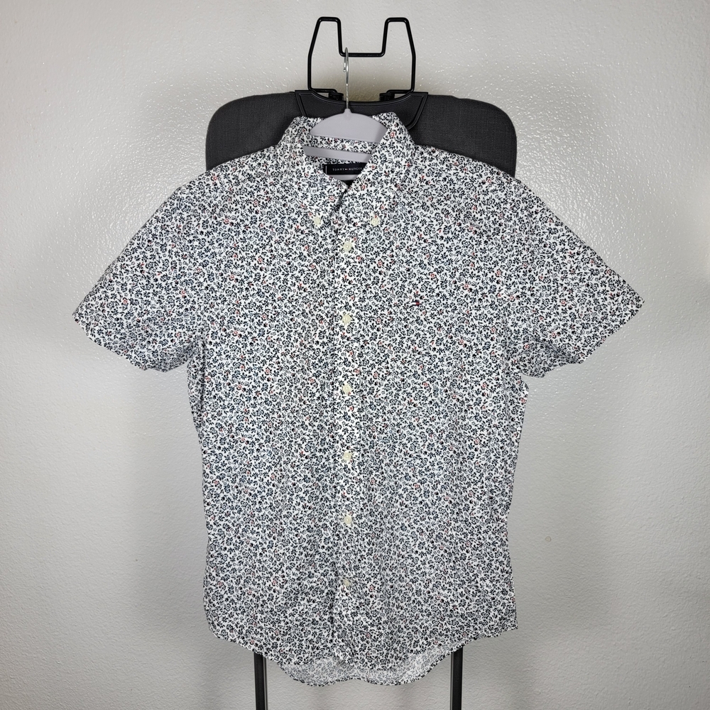 Tommy Hilfiger Men's Short Sleeve Button-Front Floral Print Poplin Shirt Sz‎ M